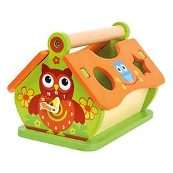 Mertens drewniany domek do zabawy dla dzieci od 3 lat, drewniana zabawka (zabawka "sowa" z zegarem edukacyjnym, 7 części, do wspierania umiejętności dzieci, do poznawania zegarka), wielokolorowa