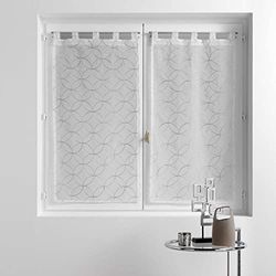 Douceur d'Intérieur, Paire de Voilages à Passants (2 x 60 x 160 cm) Olympia Gris, Voile Sablé Brodé