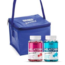 Weider PACK DUO Melatonin Gummies + Sac Isotherme Offert (2x60 gommes) Goût Myrtille et Fraise, 1mg mélatonine/gomme, Aide contre l'insomnie et jet-lag, Soulage les troubles du sommeil (pour 4 mois)