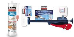 Rubson Mastic Bain&Cuisine Couleur Sable – 280 ml, inclus Super Pistolet Mastic Easy Service, Joint silicone multi-matériaux renforcé en antifongiques, mastic sanitaire coloré, souple & étanche