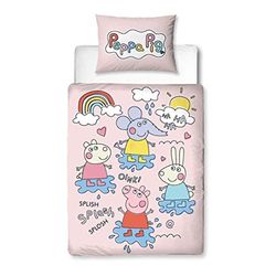Character World Peppa Pig - Juego de Funda de edredón Oficial para Cuna Infantil | Diseño Divertido Reversible de 2 Caras para niños con Funda de Almohada a Juego | polialgodón