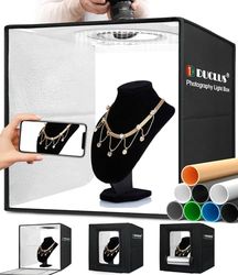 DUCLUS Fotobox, 40 x 40 cm, opvouwbare fotostudio, 5500 K, dimbare lichttentenset, met beweegbare ledlichtstrips en 6 productfotografie achtergronden