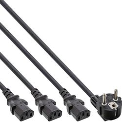 InLine 16657G ström-Y-kabel, 1 x skyddskontakt till 3 x IEC-kontakter, 1 m