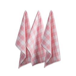 DII Buffalo Check Kitchen Collection - Conjunto de toalhas de cozinha clássicas de quinta, 20 x 30 polegadas, rosa e branco, 3 peças