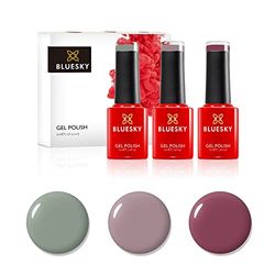 BLUESKY Smalto semipermente per Unghie Kit in Gel, Fall Essentials, Sage Scarf 80570, Field Fox 80594, Marsala KA4036, 3 X 5 ml (Soak off UV/LED Gel) Grigio, Verde, Rosa - 15 ml