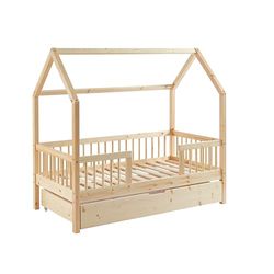 BAÏTA - Lit enfent cabane Tiny pin Massif 70x140 sommier + tiroir Inclus