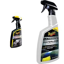 Meguiar's G201024EU Ultimate Quik Detailer 709ml, to enhance gloss, slickness and wax protection & G3626EU Ultimate Waterless Wash & Wax Anywhere 768ml