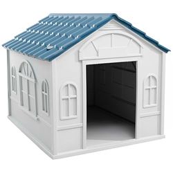 Lanco - Kennel for Medium and Large Dogs. Indoor and outdoor use with vents. Resistant material. 39x33x32 inches (L*W*H). Blue and White.