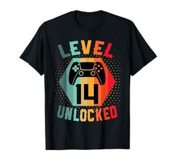 14 Anni Compleanno regalo videogiochi level 14 unlocked Maglietta