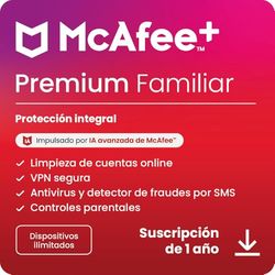 McAfee+ Premium Familiar para dispositivos ilimitados 2025 |12 meses|VPN segura, incluye antivirus, gestor de contraseñas, supervisión de identidad, controles parentales, Descarga digital