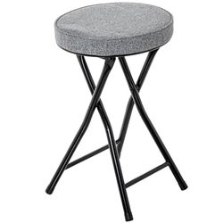 DRW Taburete Plegable de Metal y Tela en Negro y Gris 30x30x49 cm