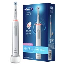 Oral-B Pro 3 3000 Sensitive Clean, Brosse à Dents Électrique Rechargeable, Souple pour Voyage, Capteur de Pression Intelligent, Détecteur de Position, Visuel 360, Technologie 3D