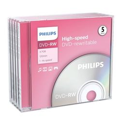 Philips DVD-RW High-speed (4.7 GB /120 minuten video, 1-4x snelheid, 5 stuks Jewel Case, herschrijfbaar / overschrijfbaar)