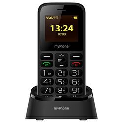 Hammer H MP myPhone Halo A+, teléfono Clave, teléfono para los Abuelos, Pantalla de 1,77, batería 800 mAh, Llaves Grandes, Botón SOS, antorcha, Radio, Doble SIM, Basa de Carga, Negro