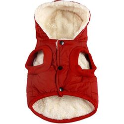 Vecomfy Sweat à Capuche d'hiver avec Doublure Polaire Extra Chaude pour Chiens de Petite Taille, Manteau avec Capuche, Rouge, Taille M