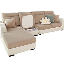 Sofa Seat Cushion Covers- High Stretch Non-Slip Couch Sofa Cover 1-Piece Universal for 1 2 3 4 Seater L Shape Chaise Longue Sofa Slipcovers for Living Room Dogs Pet (2 Seater, Weave Khaki)