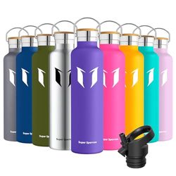 Super Sparrow Waterfles - Roestvrijstalen Drinkfles van 1000ml - BPA-vrij/Lekvrij - Thermosfles met Schroefsluiting voor Sport, Fitness, Outdoor + Sportdeksel