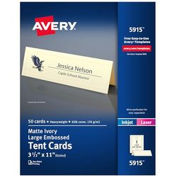 AVERY Grote reliëf ivoor tentkaarten, laser/inkjetprinters, 3-1/2x11, pak van 50 (5915)