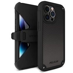 Pelican Shield Kevlar-serien – iPhone 14 Pro Max fodral 6,7 tum [kompatibel med MagSafe] [21 FT militärkvalitet droppskydd] magnetiskt laddning iPhone-fodral med bältesklämma hölsterställ – svart