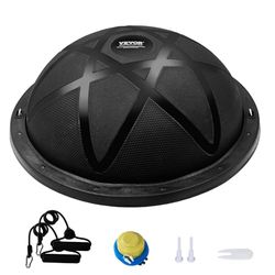 VEVOR Halve trainingsbal, draagvermogen 300 kg, voor oefeningen, evenwicht, stabiliteit, yoga, fitnessbal met weerstandsbanden, pedaalpomp, lichaamstraining voor fitnessstudio thuis, 58 cm, zwart
