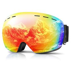 GONICVIN Magnetische skibril, anti-condens, skibril voor heren en dames, brildragers, uv-bescherming, rood