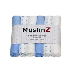 MuslinZ Boys Mix Baby Muslin Squares (Pack of 6, Blue)