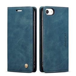QLTYPRI Funda para iPhone SE 2022 5G/SE 2020/8/7, Funda Vintage de Piel sintética Tipo Cartera con Ranura para Tarjetas, Cierre magnético, a Prueba de Golpes, Color Azul
