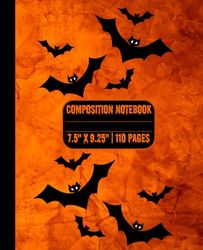 Composition Notebook "Halloween": Orange and Black Spooky Bats | Daily Journal | 7.5" x 9.25" | 110 lined pages