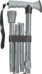 Folding Adjustable Walking Stick with Ergonomic Rubber Handle, 5 Height Settings, Lightweight Aluminum, Wrist Strap, and Non-Slip Tip. Compact for Travel. Supports up to 100kg. Grey