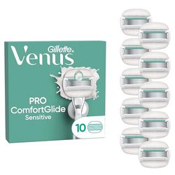 Gillette Venus Pro ComfortGlide Sensitive Women’s Blades with a Touch of Aloe, 10 Refill Blades Cartridges, Reusable Metal Handle and Shower Holder