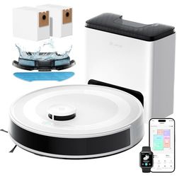 Lefant M2 Plus Robot Vacuum Cleaner with Mop, 6000Pa Suction, LiDAR Navigation, Self-Emptying Station, 40-Day Auto Dust Collection, Works with Alexa/App, for Hard Floors & Carpets, WiFi 2.4G & 5G