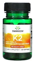 Swanson - K2 100 mcg - Vitamine K2 (Ménachinone-7 de Natto) | Soutien naturel pour la santé osseuse et cardiovasculaire - 30 Gélules, 100 mcg