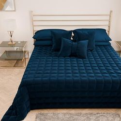 PETTI Artigiani Italiani Quilt voor eenpersoonsbed, van zacht en warm fluweel, lentedekbed voor de herfst, sprei voor eenpersoonsbed, blauw, 100% Made in Italy