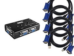 KALEA-INFORMATIQUE Boitier de Partage KVM Switch pour 4 PC. Ecran VGA, Clavier et Souris USB, avec Cordons KVM fournis