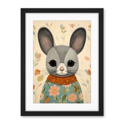 Artery8 Floral Chinchilla Cute Flower Floral Artwork for Kids Bedroom Baby Nursery Artwork Framed Wall Art Print 18X24 Inch