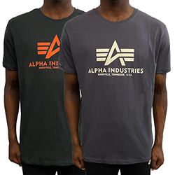 Alpha Industries Basic T 2 Pack Heren T-shirt Grey Black/Dark Petrol