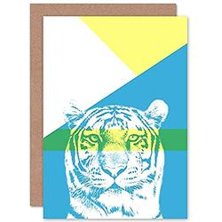Wee Blue Coo Bold Animals Blue Tiger Greeting Card With Envelope Inside Premium Quality