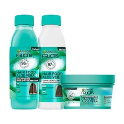 Routine 3 produits Garnier Fructis Hair Food Aloe Vera Shampooing 350ml Soin démêlant 350ml et Masque 320ml