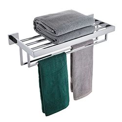 KOKOSIRI 24'' Bathroom Towel Shelf Chrome Towel Rack with Two Bath Towel Rails SUS304 Stainless Steel Wall Mounted, Polished Finish, B6003CH