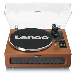 Lenco LS-430 giradiscos - giradiscos Bluetooth - altavoces integrados 40 vatios RMS - transmisión por correa - control de tono - preamplificador - salida RCA y entrada AUX - marrón, LS-430BN