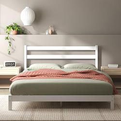 Zinus Robin Lit 140 x 200 cm - Hauteur 20 cm - Plateforme en Bambou Durable avec tête de lit - Blanc