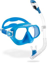 CRESSI Rombo + Mini Dry Combo Azure Clear/Azure - Junior Combo Set, Mask Rombo and Mini Dry Snorkel, Transparent/Azure, One Size