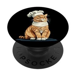 Costume divertente da gatto con cappello da cuoco per uomo e donna PopSockets PopGrip Adesivo