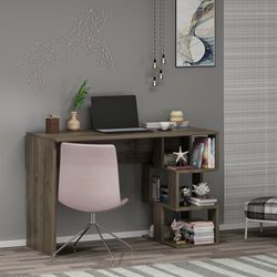 Bureau d'étude, Moderne, Noyer, 110 x 73,8 x 50 cm, Panneau en Particules 100% mélamine, épaisseur 18 mm, étagères Multiples pour Une Organisation élégante