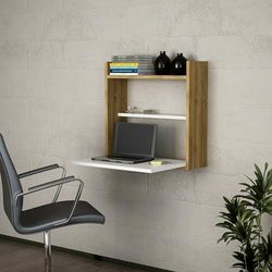Dmora Pola Desk, Multipurpose Writing Desk, Office Table for PC Holder, Worktop, 60 x 20 x 60 cm, White and Walnut