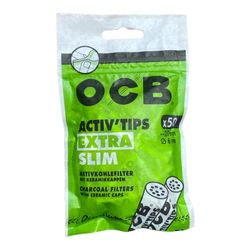 OCB ActivTips Extra Slim 6 mm-Activated Carbon Filter with Ceramic Caps-1 Bag of 50 Pieces, White, S