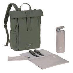 LÄSSIG Luierrugzak luiertas met aankleedkussen, kinderwagenopzetstuk, flessenhouder, duurzaam geproduceerd/rolltop up rugzak, olijf, Olivo, Rugzak