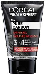 L'Oréal Men Expert Gel nettoyant pour le visage anti-boutons pour homme, avec minéral volcanique et vitamine B3, carbone pur, 1 x 100 ml