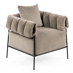 MEUBLE COSY Gestoffeerde fauteuil, eenpersoonsbed, stoel met dik kussen, voor slaapkamer, kantoor, relaxstoel van corduroy in taupe