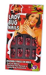 12 Faux Ongles De Coccinelles Rouges Pois Noirs Et Adhésifs